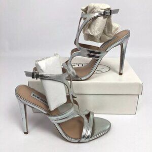 Steve Madden Womens Sidney Dress Sandals Silver Leather 8.5M